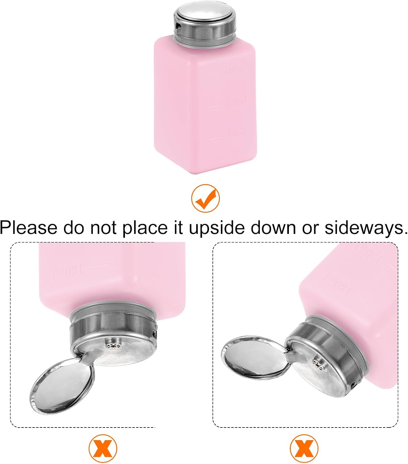 Solvent Alcohol Dispenser 180ml(6.1oz) Nail Polish Remover Push Down Liquid Dispenser Pump Bottle with Stainless Steel Press Head for Acetone Cleanser Polish Remover, Red