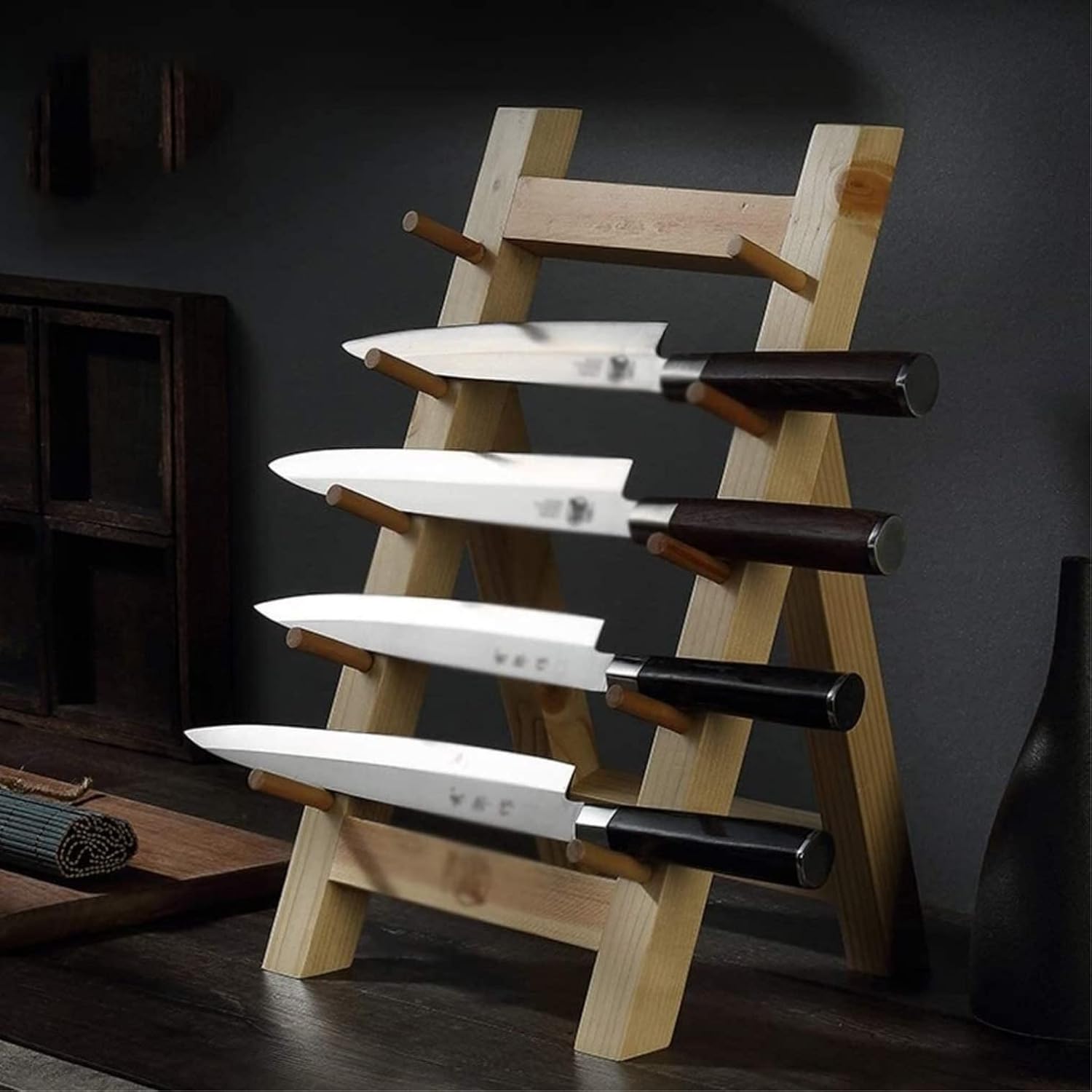 Knife Block Storage Stand Kitchen,Only Selling Cutter Holder,Solid Wood Durable Portable Home Five Layers