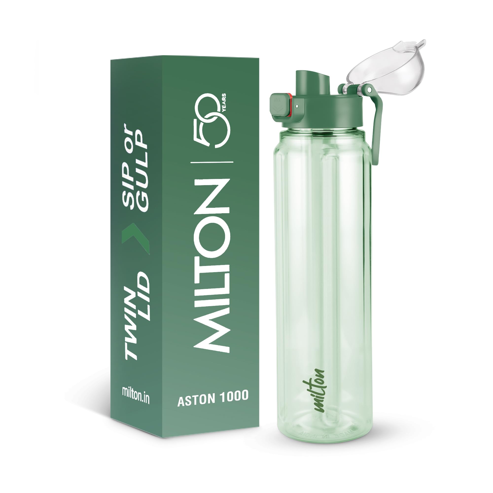 MILTON Aston 1000 BPA & BPS-Free Water Bottle 1 ltr | Food-Grade Plastic | One-Click Open | Leak-Proof | Sip & Gulp Lid I Ideal for Office, School, College, Gym, Green-image-46