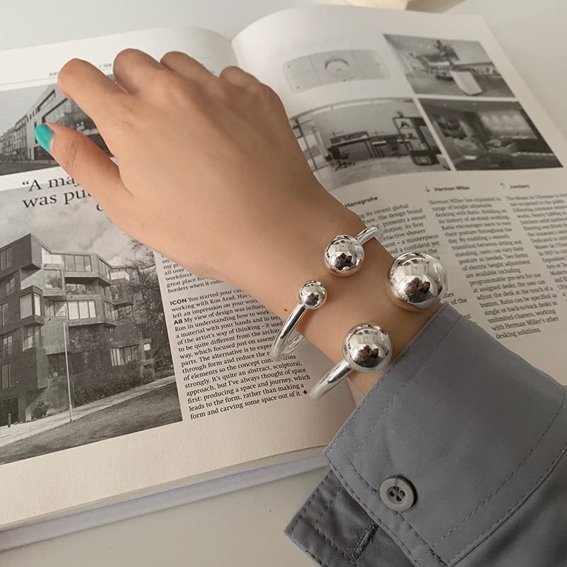 Pulsera De Plata De Ley 925 Para Mujer - Cadena De Bolas De 6 Mm, Ajustable, Diseño Retro, Ideal Como Regalo Para Mamá, Novia O Amiga