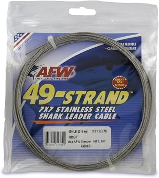 American Fishing Wire 49 Strand, 7x7 Stainless Steel Leader Cable - Strong Heavy Duty Fishing Wire for Shark and Up to 900lb Test
