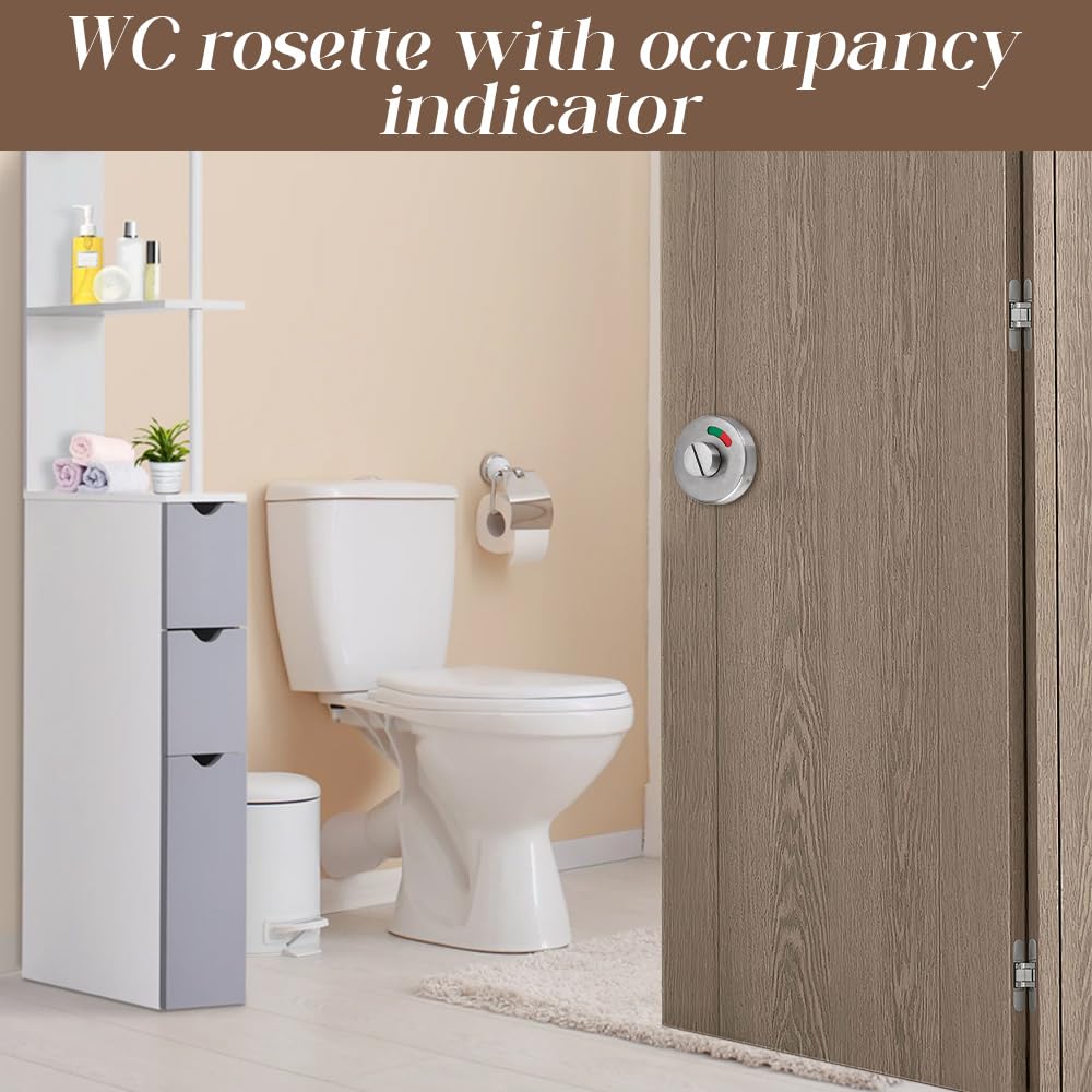 Rosetta per WC con Indicatore di Occupazione, in Acciaio Inox, Chiavistello Girevole per Serratura Porta, Rosetta WC con Indicatore di Occupazione, per Porta WC, Bagno e Porta