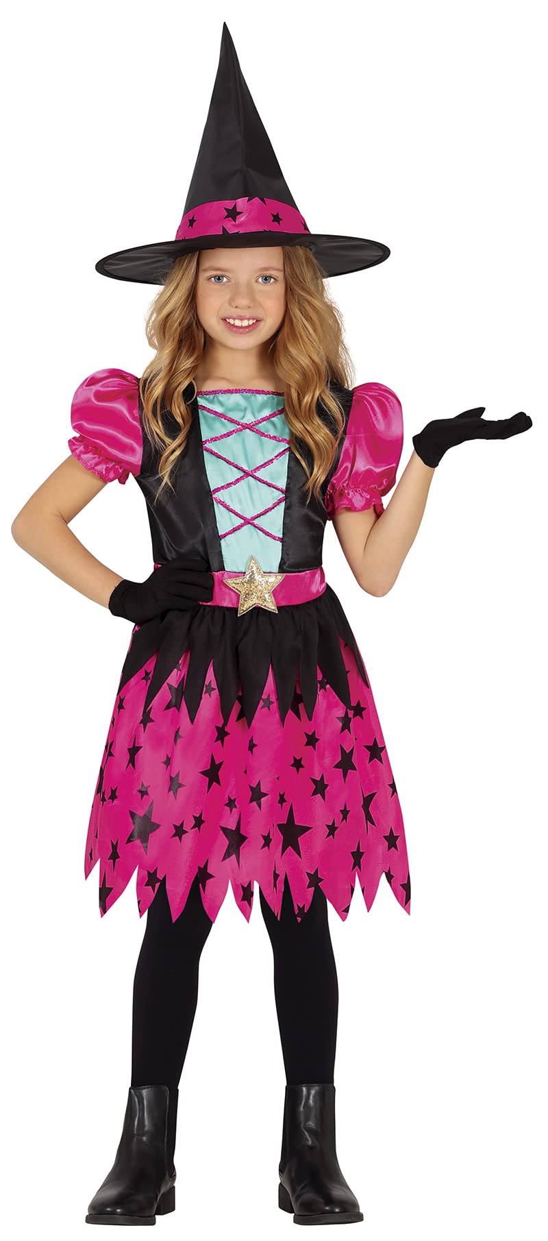 FIESTAS GUIRCA Pink Star Witch Fancy Dress for Girls - including Witch Hat - Halloween Girls Costumes 3-4 years