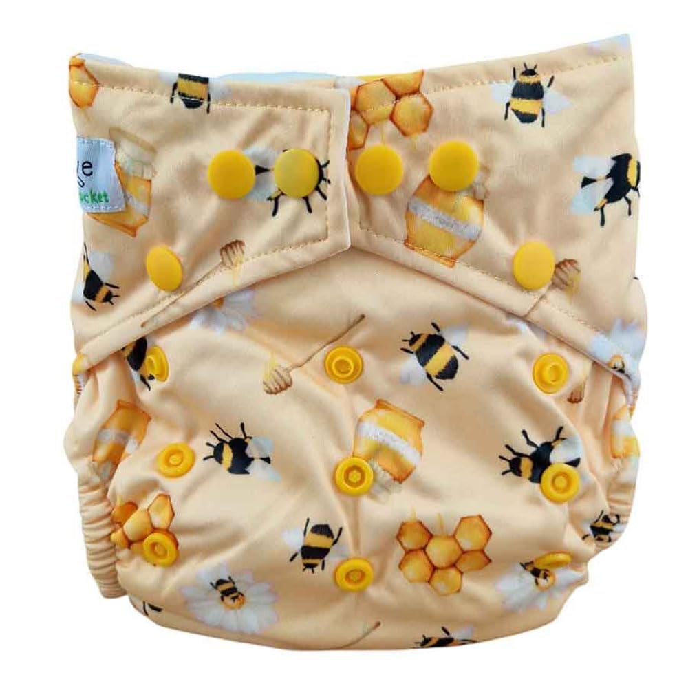 Canopy Thrive Reusable Nappy Cover, One Size 10-40 lbs, Double Gusset Design (Busy Bees)