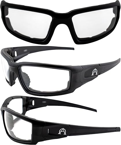 Miniatura 3 de Alpha Omega AO5 - Gafas de sol de motocicleta acolchadas de espuma Z87.1 para hombres o mujeres, 2 pares de marcos negros con lentes transparentes y