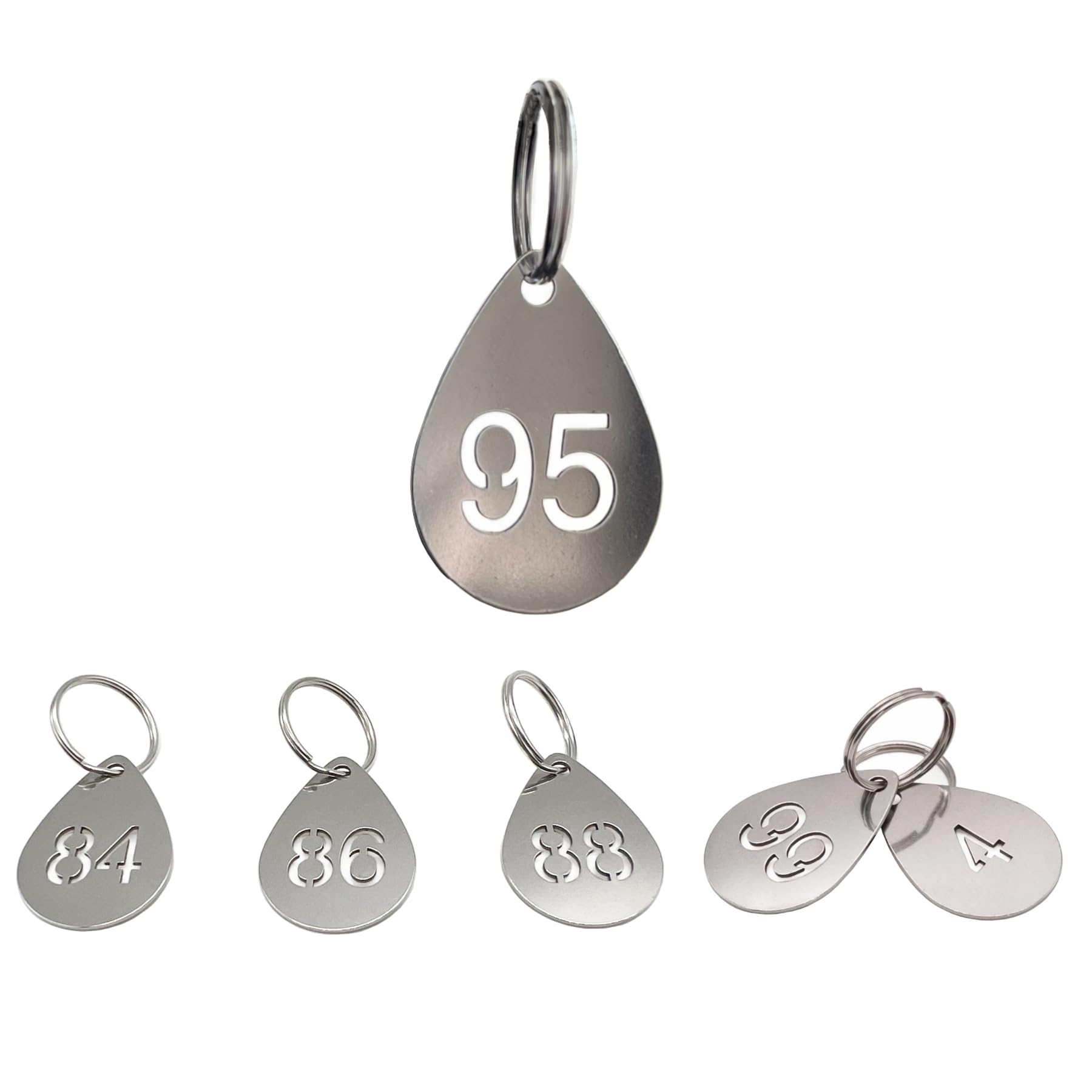 Etiquetas numeradas de acero inoxidable con forma de gota, etiquetas de identificación de metal duraderas con llaveros para organización, números del 1 al 50