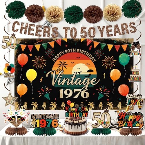 Amazon.com: Holkcog Vintage 50th Birthday Decorations, Colorful Back In ...