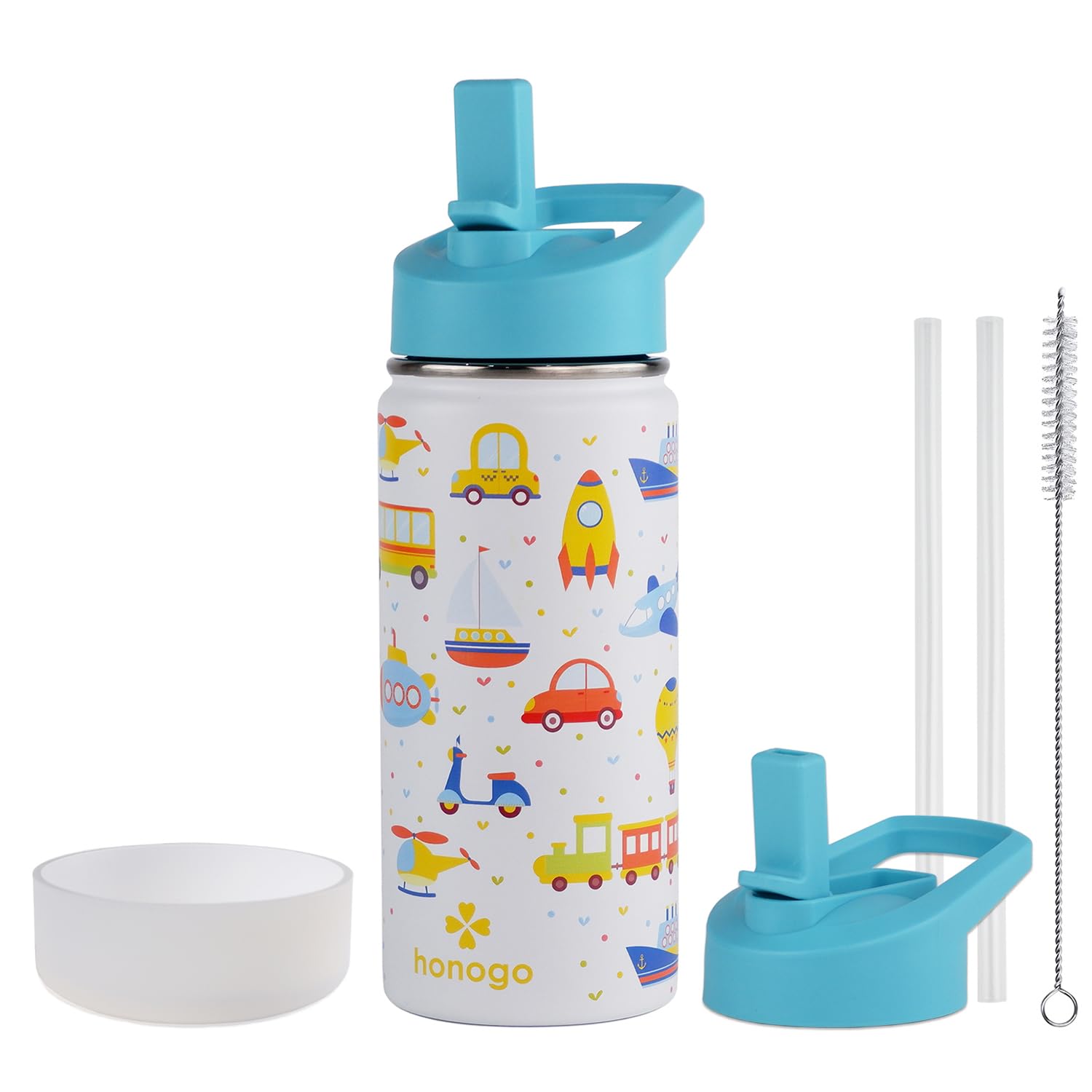 honogo 16 oz Stainless Steel Insulated Kids Water Bottle, Leak Proof Metal Thermal Flask with Straw lid, Cute Toddler Tumbler Cup for School Girls &