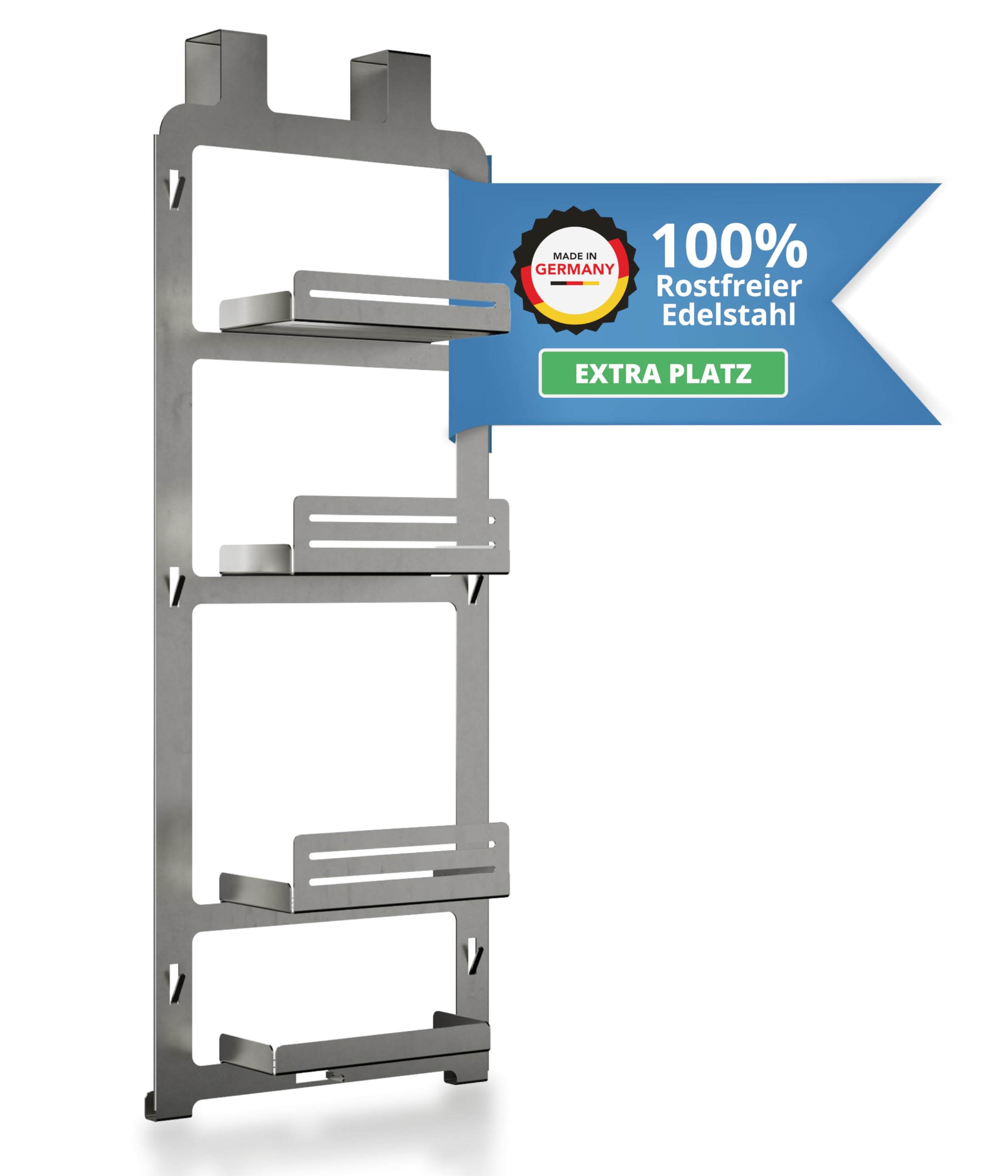 ID33® Duschablage zum Hängen - Rostfreies Edelstahl Duschregal - Ohne Bohren - Praktische Duschablage, Extra Platz, Wasserdicht & Stabil - Made in DE