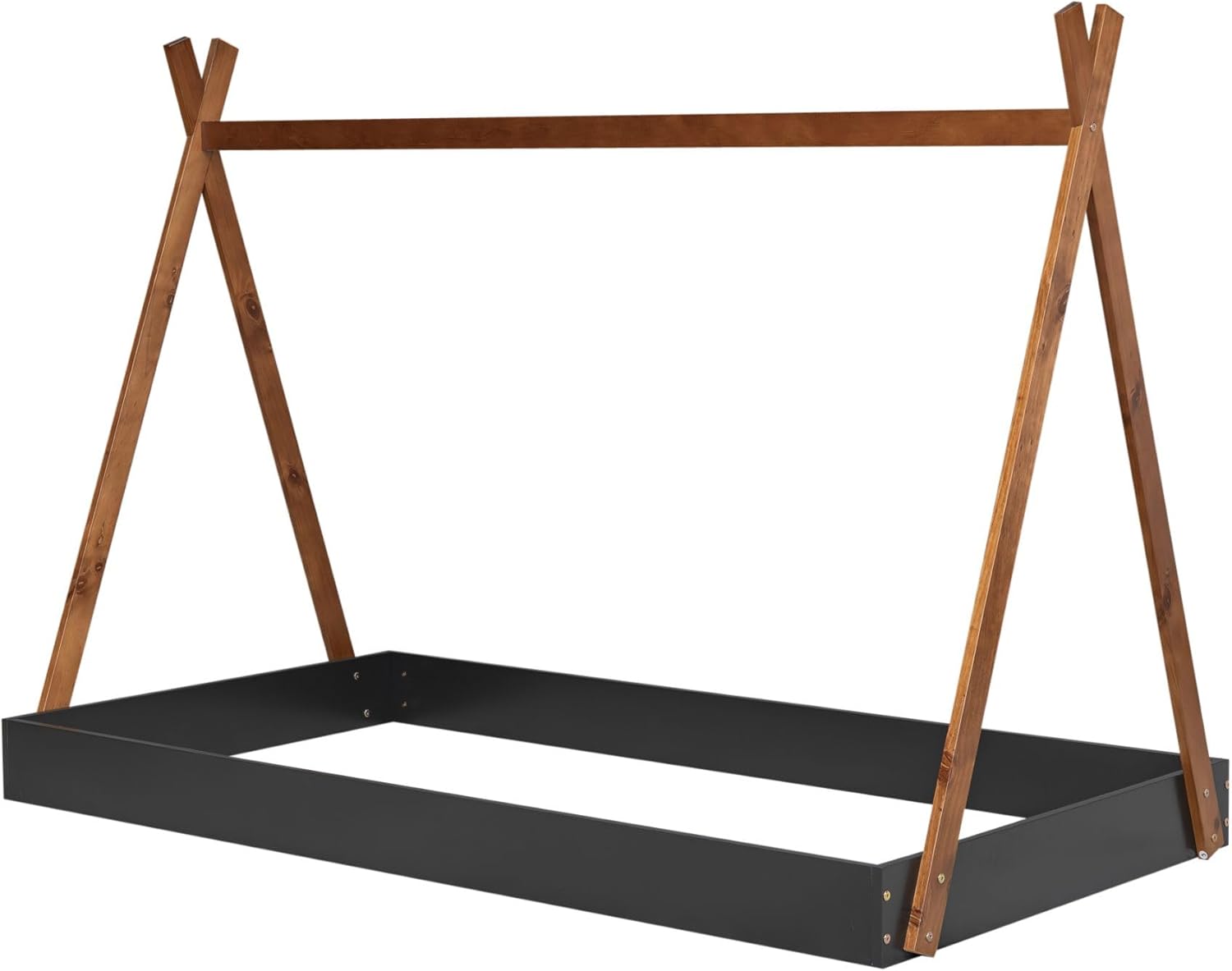 Twin Size Floor Bed with Wooden Style Bed Frame, Fun Beds with Triangle Structure for Girls Boys(Black, Twin)