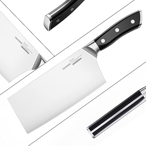 Miniatura 3 de OAKSWARE Cuchillo de carnicero chino de 7 pulgadas, cuchillo de cortar chino, acero alemán y mango ergonómico de ABS, cuchillo afilado para cortar
