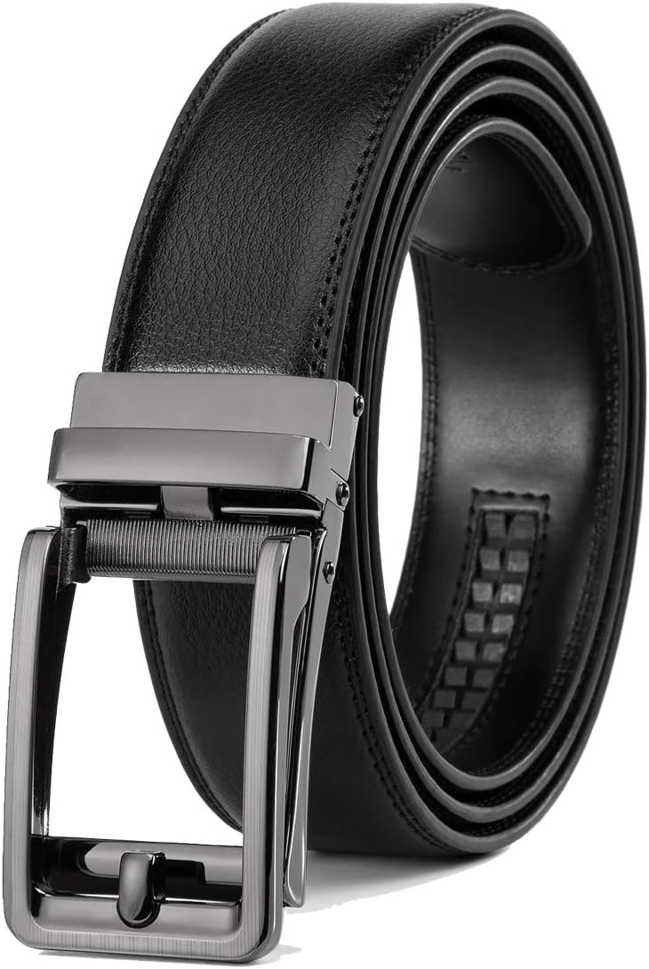 Men's Leather Ratchet Comfort Click Belt Dress with Slide Buckle -Adjustable Trim to Fit