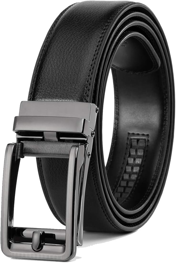 Founders & C Men's Leather Ratchet Comfort Click Belt Dress with Slide Buckle -Adjustable Trim to Fit