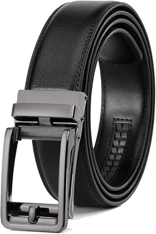 Founders & C Men's Ratchet Comfort Click Belt -1 3/8 Leather Dress Belt | Slide Buckle,No Holes Micro-adjus...