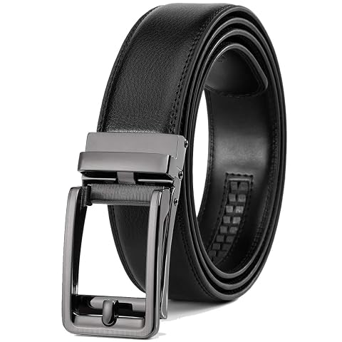 Founders C Mens Leather Ratchet Comfort Click Belt Dress with Slide Buckle -Adjustable Trim to Fit