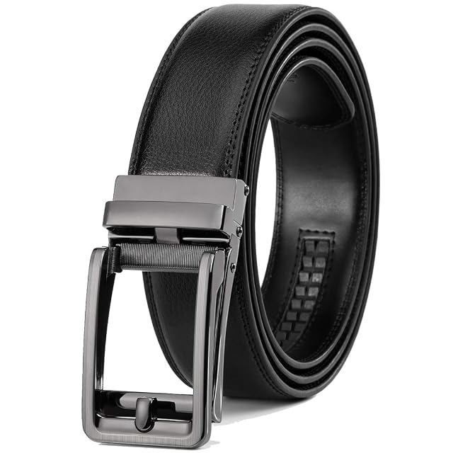 Founders C Mens Leather Ratchet Comfort Click Belt Dress with Slide Buckle -Adjustable Trim to Fit