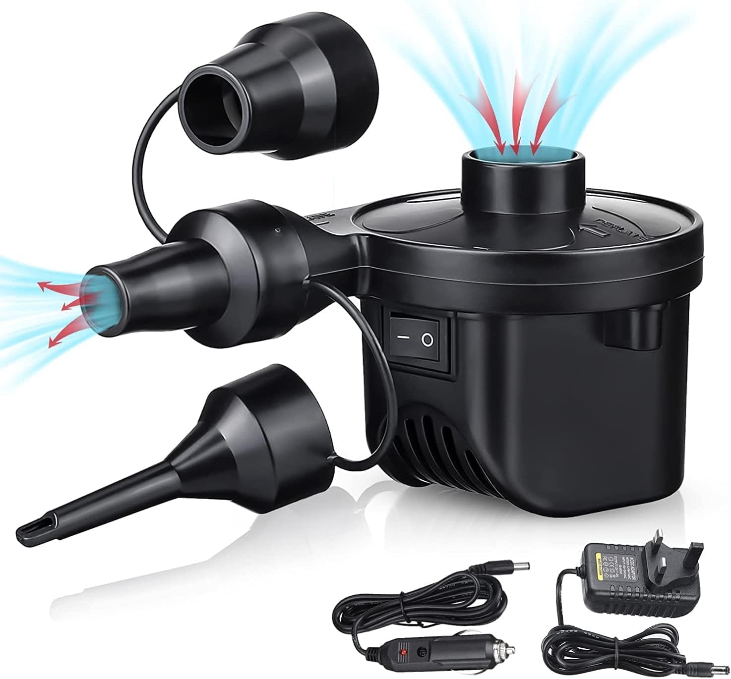 TMOHRA Electric Air Pump,Home/Car Use Airbed Pump,Quick Electric Air Pump with 3 Nozzles for Inflator/Deflator Pumps for Outdoor Camping, Inflatable Cushions, Air Mattress Beds, Boats