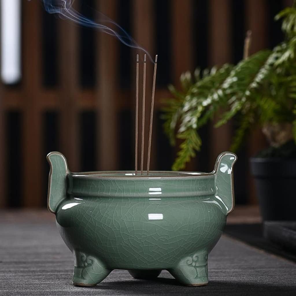 Incense Holder Incense Burner Incense Waterfall Celadon Censer Large Household Indoor Worship Censer Furnace Buddha Hall Antique Ceramic Ornaments Backflow Incense Burner
