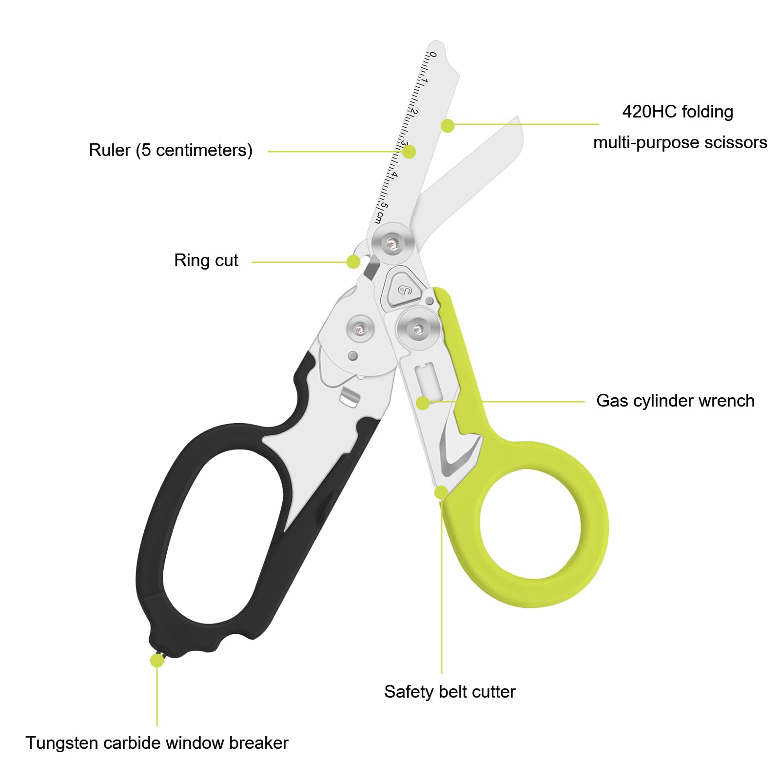 Ziyero 6 in 1 Raptor Response Emergency Shears, Tough Cut Scissors, Multi Tool Pliers Shears - Image 3
