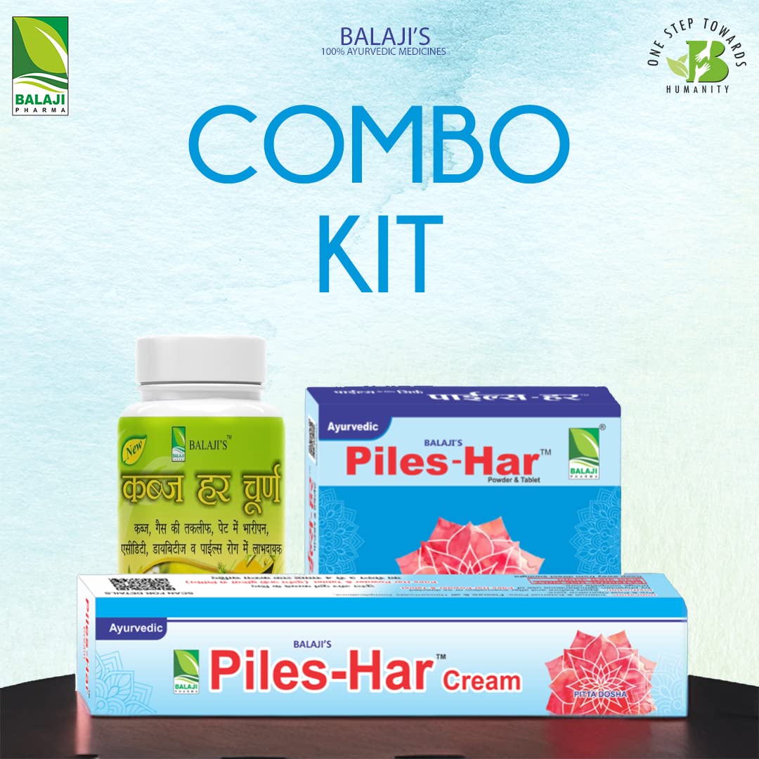 Balaji Piles Care Complete Piles Relief Kit Powder, Cream, and Tablets Piles Medicine Combo