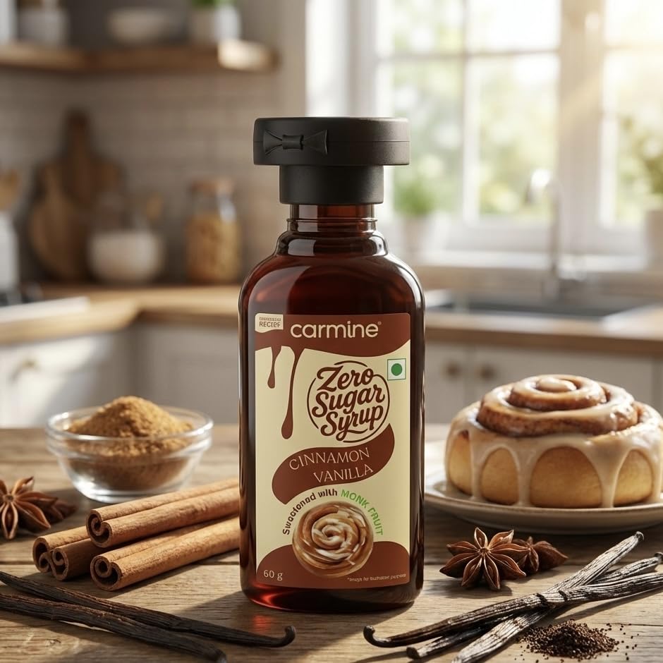 Image of Carmine Zero Sugar Syrups - Combo of 5 Syrups Bourbon Vanilla, Coffee Tiramisu, Classic Chocolate, Cinnamon Vanilla and Classic Caramel Syrup), 60 g each