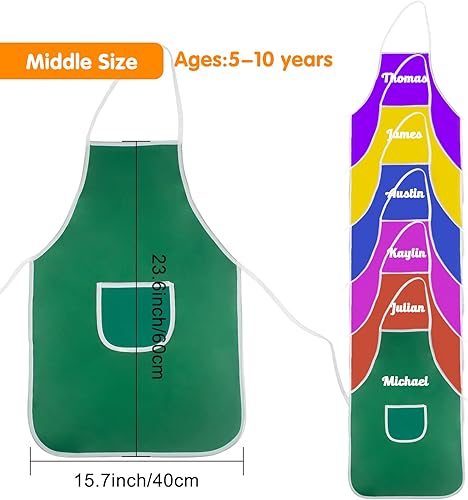 Miniatura 5 de Ecoofor 12 Pieces Middle Size Kids Painting Aprons for Ages 5 - 12 Art Smocks with Pocket for Childrens Art Party Classroom