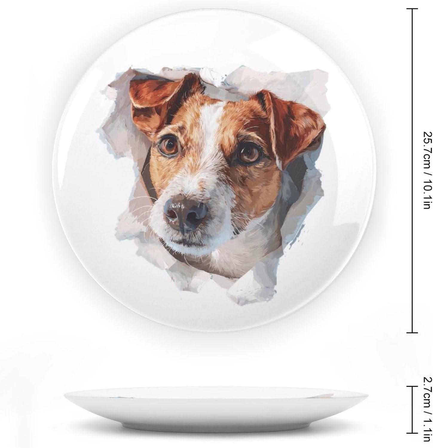 Jack Russell Terrier Dog Tearing Decorative Plates for Display Ceramic Plate Tray with Stand Hanger Home Decor
