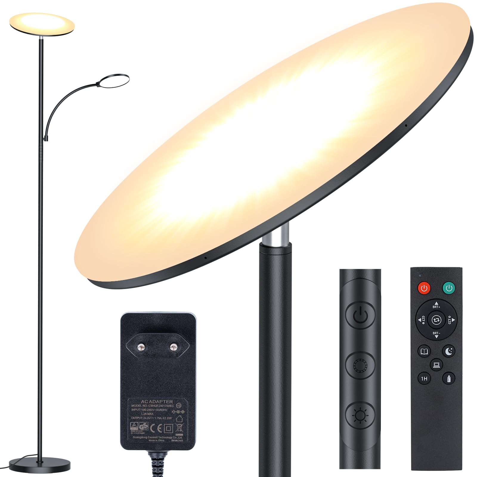 GIACOMO Lámpara de Pie LED Regulable 42W 3800LM con Control Remoto y Táctil Ajuste Lineal de Temperatura de Color y Brillo Para Salas de Estar, Dormitorios, Oficinas