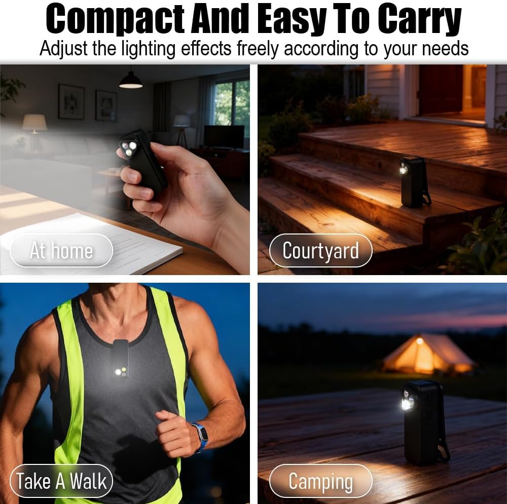 Light EDC Flashlight, Flashlight Clip-on Light, 400 Lumens with， Three Lighting Solutions Type-C Charging,Magnetic Flash Lights, Suitable for Camping, Hiking and Outdoor Activities(Blcak)