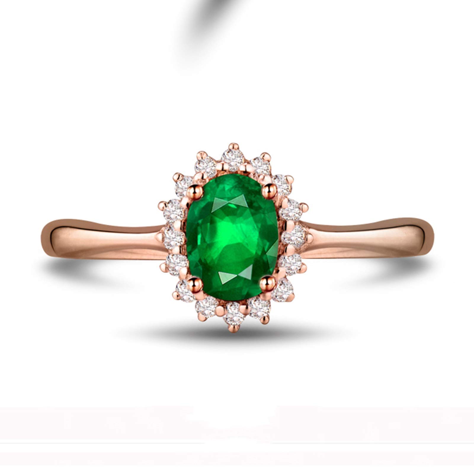 Anillos de Pareja Oro Blanco 18K, Anillo para Mujer 0.8ct Esmeralda Diamante Anillo para Regalo de Novia Talla 6,75-30