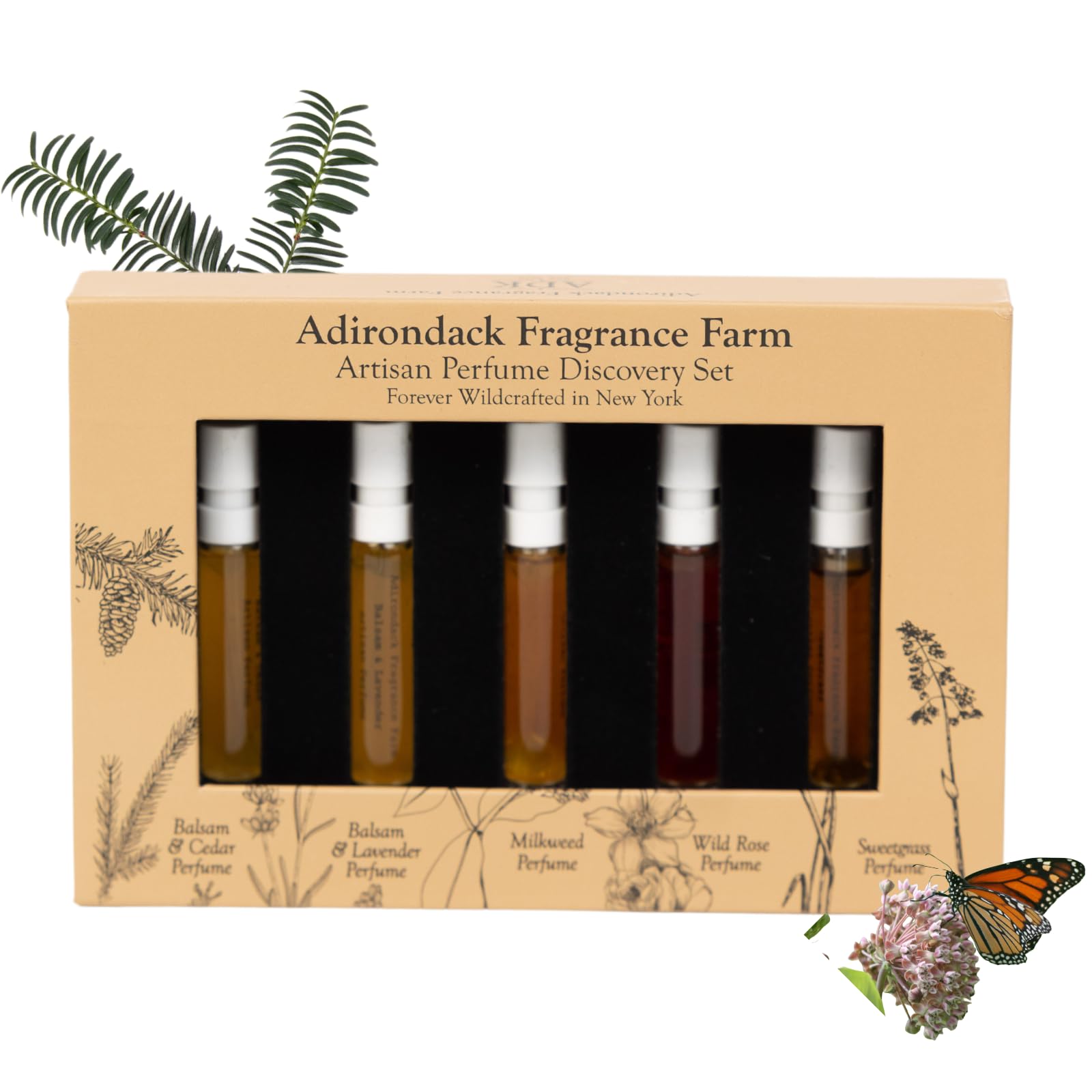 ADK Artisan Perfume Spray Discovery Set, Included Balsam & Cedar, Balsam & Lavender, Milkweed, Wild Rose, Sweetgrass - Natural Hypoallergenic & Clean Perfume for Women & Men