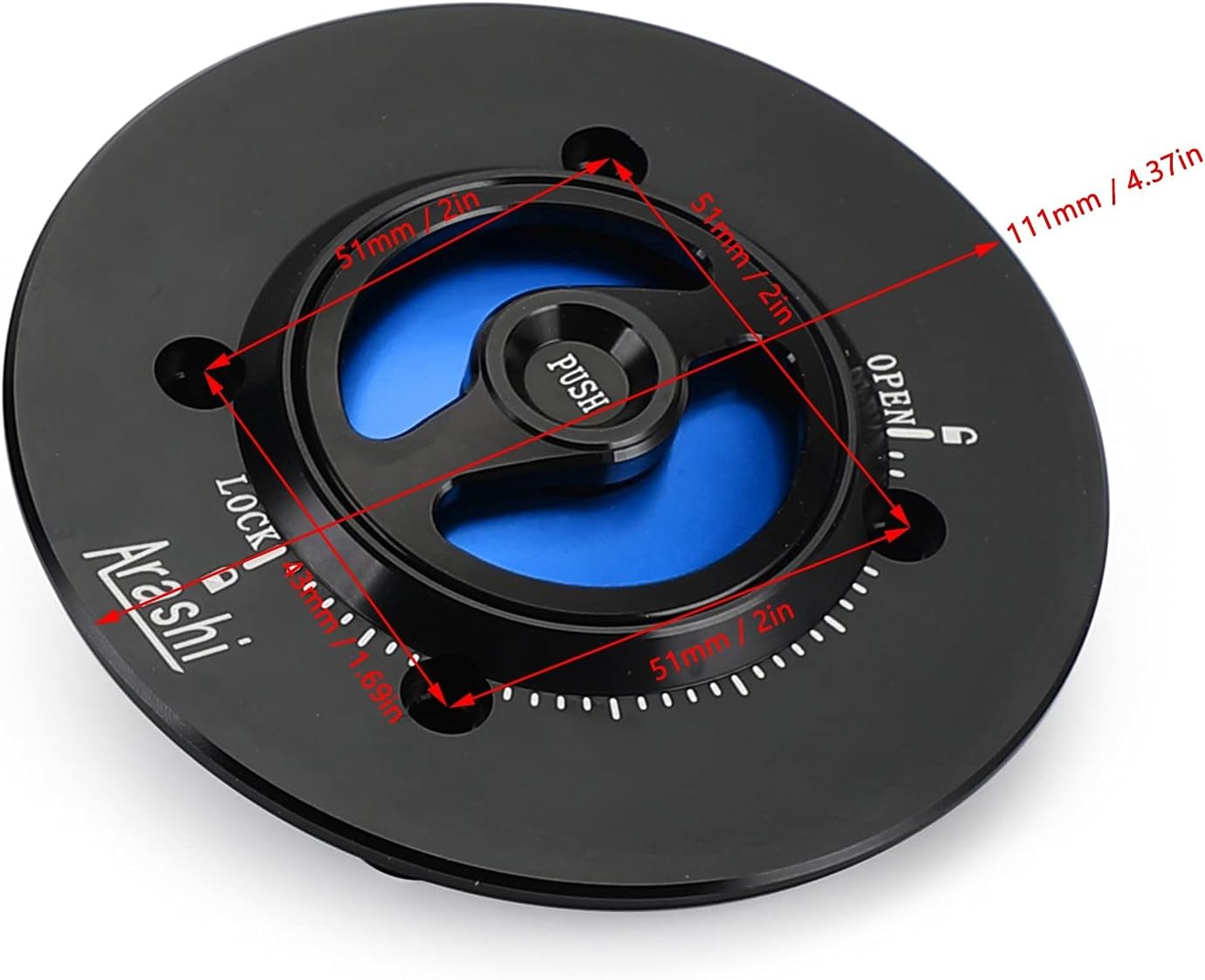 Areyourshop Motorcycle Quick Release Keyless Fuel Filler Cap, Keyless Fuel Gas Cap(4 holes) fits for Kawasaki Ninja 400 2018-2019
