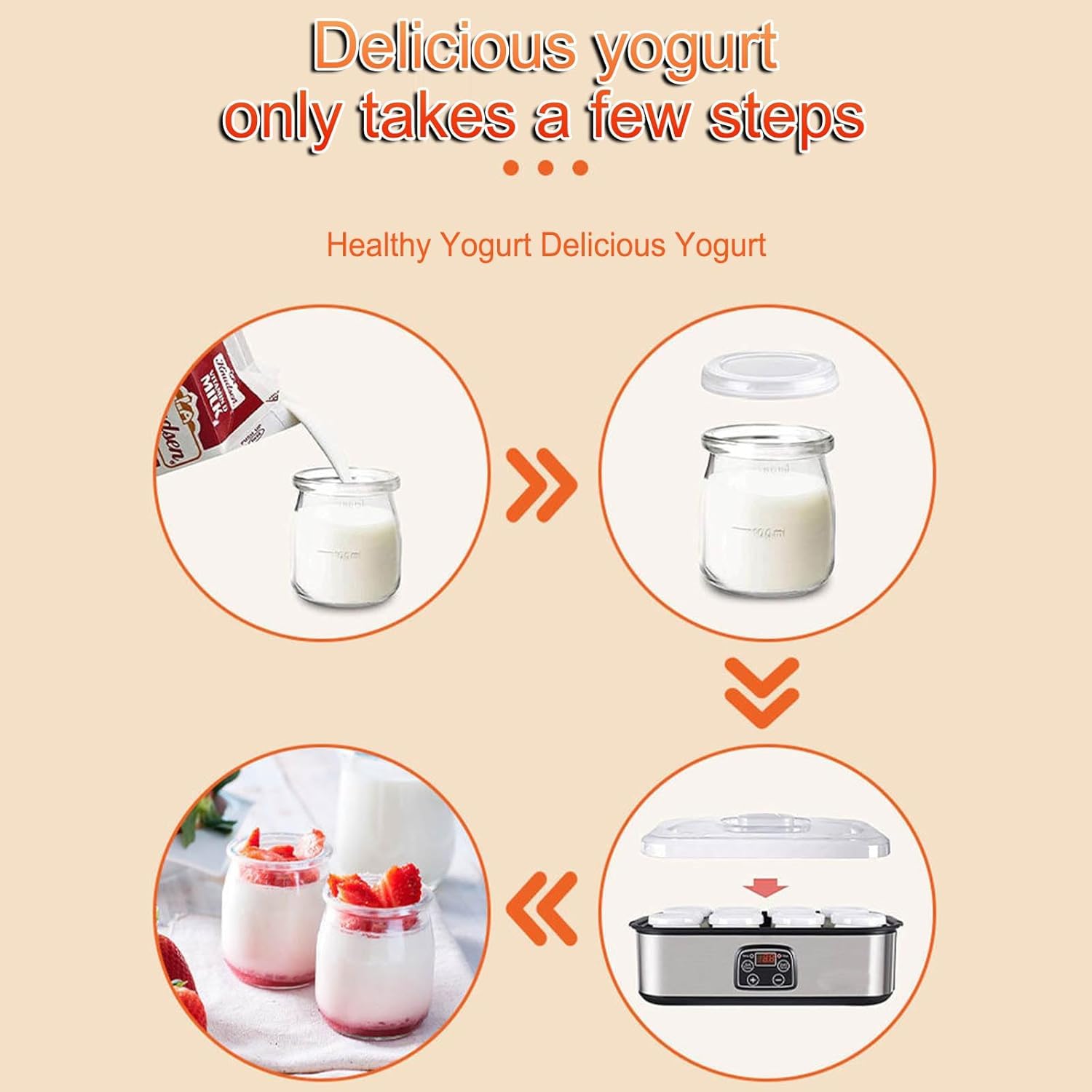 Yogurtera con temporizador de temperatura ajustable y capacidad de 1400 ml, incluye 8 tarros de vidrio para yogur probiótico casero, electrodoméstico de cocina ideal