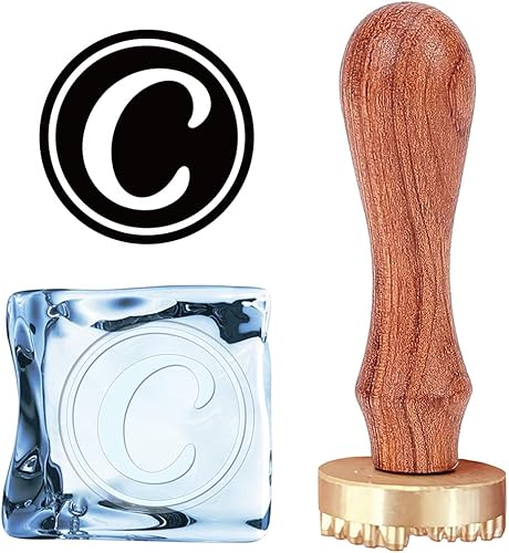 CRASPIRE Sello de hielo con letra C, sello de cubo de hielo con cabeza de latón extraíble y mango de madera, vintage para manualidades, cóctel,