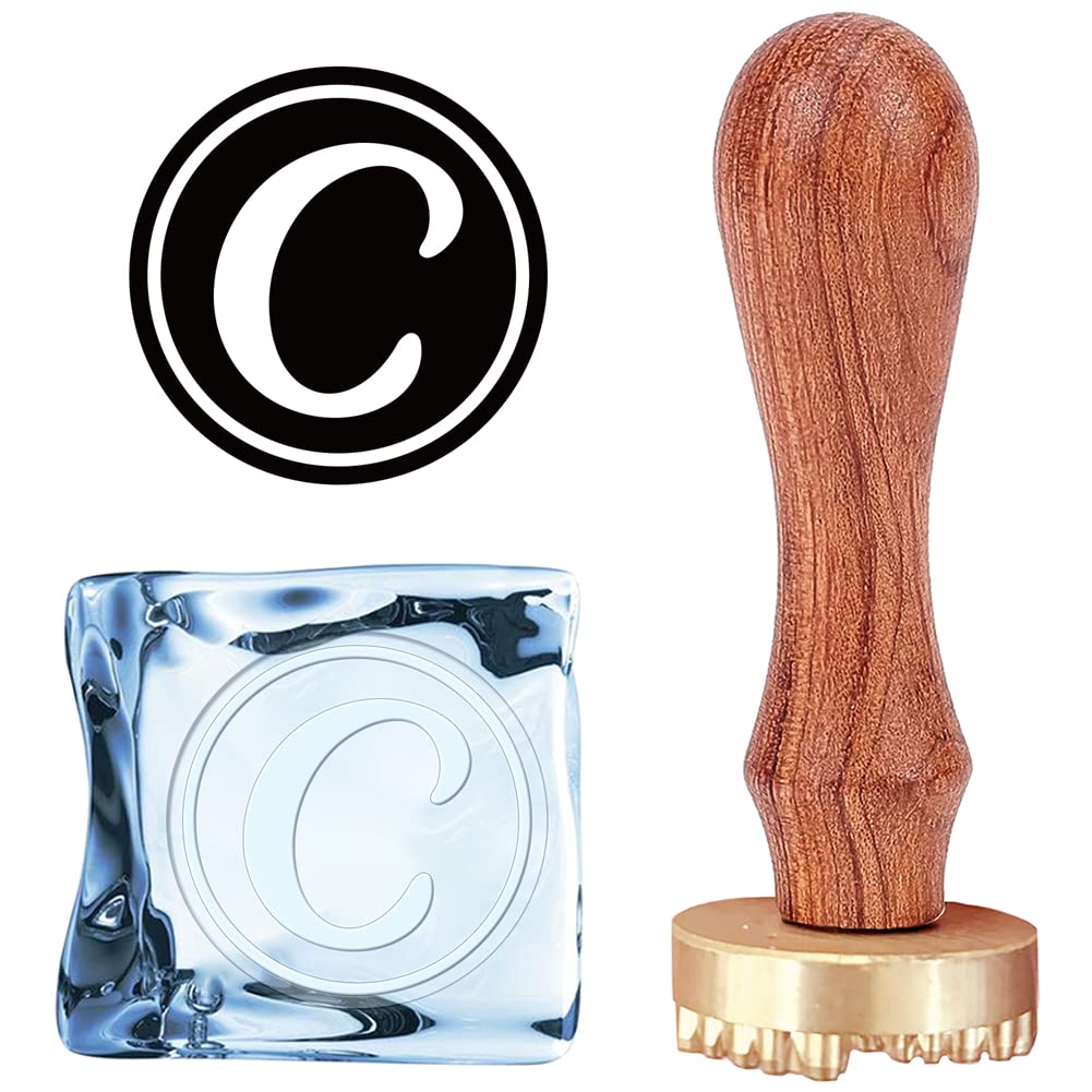 CRASPIRE Letter Ice Stamp C Ice Cube Stamp Branding with Removable Brass Head & Wood Handle Vintage for DIY Crafting Cocktail Whiskey Mojito Drinks