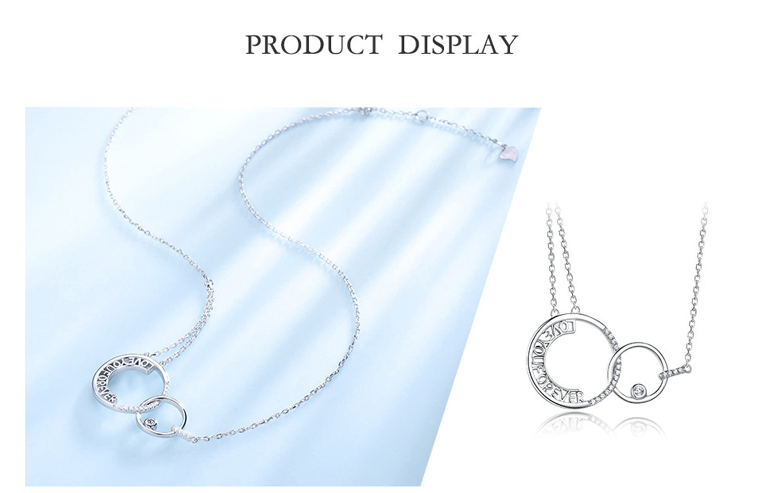 Conjuntos de joyas de boda para mujer, plata de ley, juego de joyas de plata, conjunto de joyería simple Love You pulsera, anillo, aretes y collar, conjuntos de joyería nupcial, 40+5 CM, Circonita