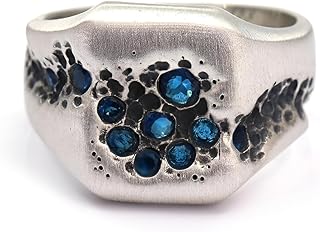 Natural Blue Sapphire Ring 925 Sterling Silver Mens Sapphire Ring Hammer...