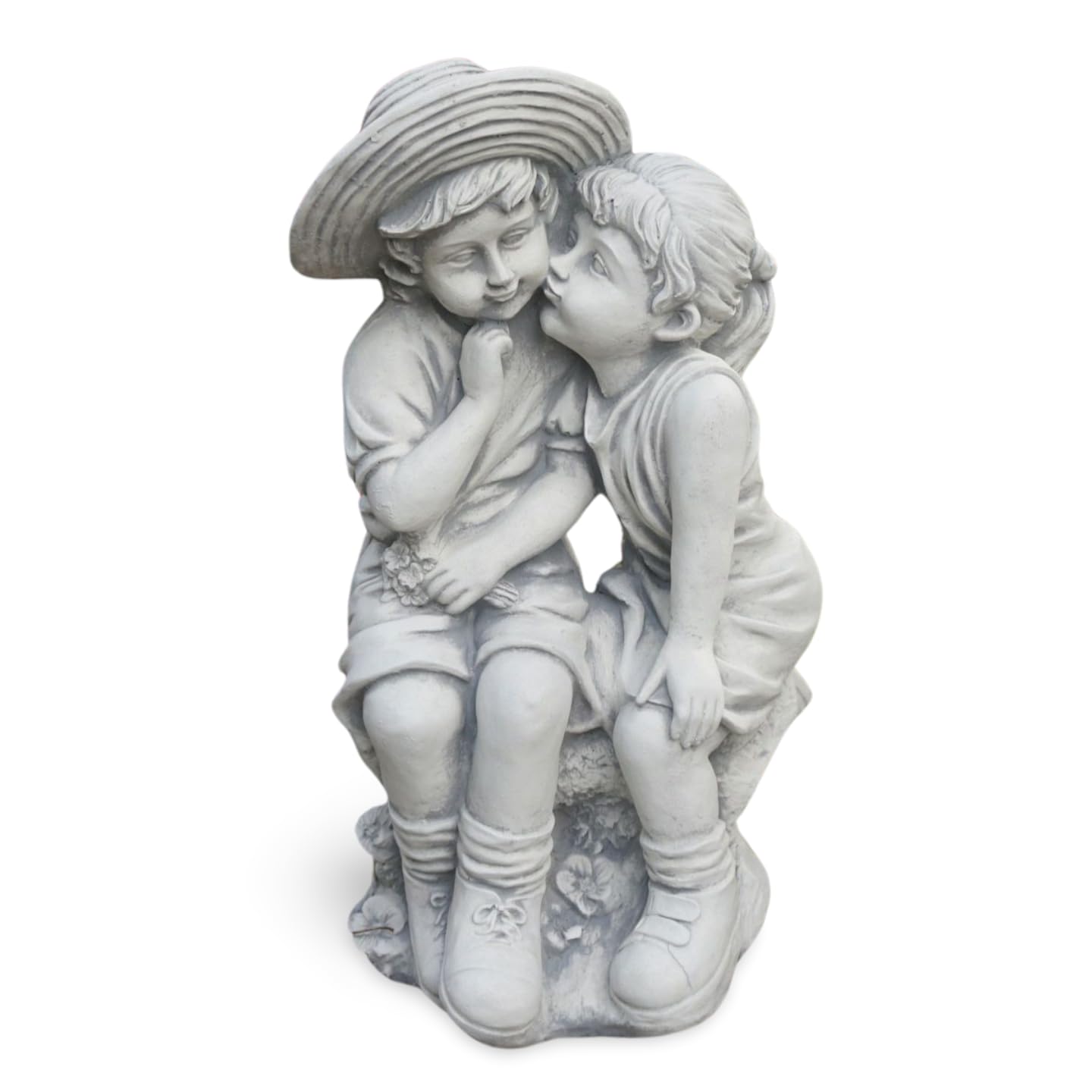 Gartendekoparadies.de Boys Grey And Girl Figure, Stone Figure H. 43 Cm, 15 Kg, Gray, Frost-Proof Made Of Cast Stone For Outdoor Use