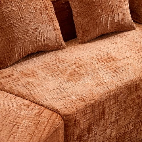 Image of 109-Inch Curved Boneless Modular Sofa Compressed 4-Seat Cloud Couch with 4 Pillows, Modern Curved Boneless Foam Sofa Floor Deep Seat Cloud Couch for Living Room Bedroom