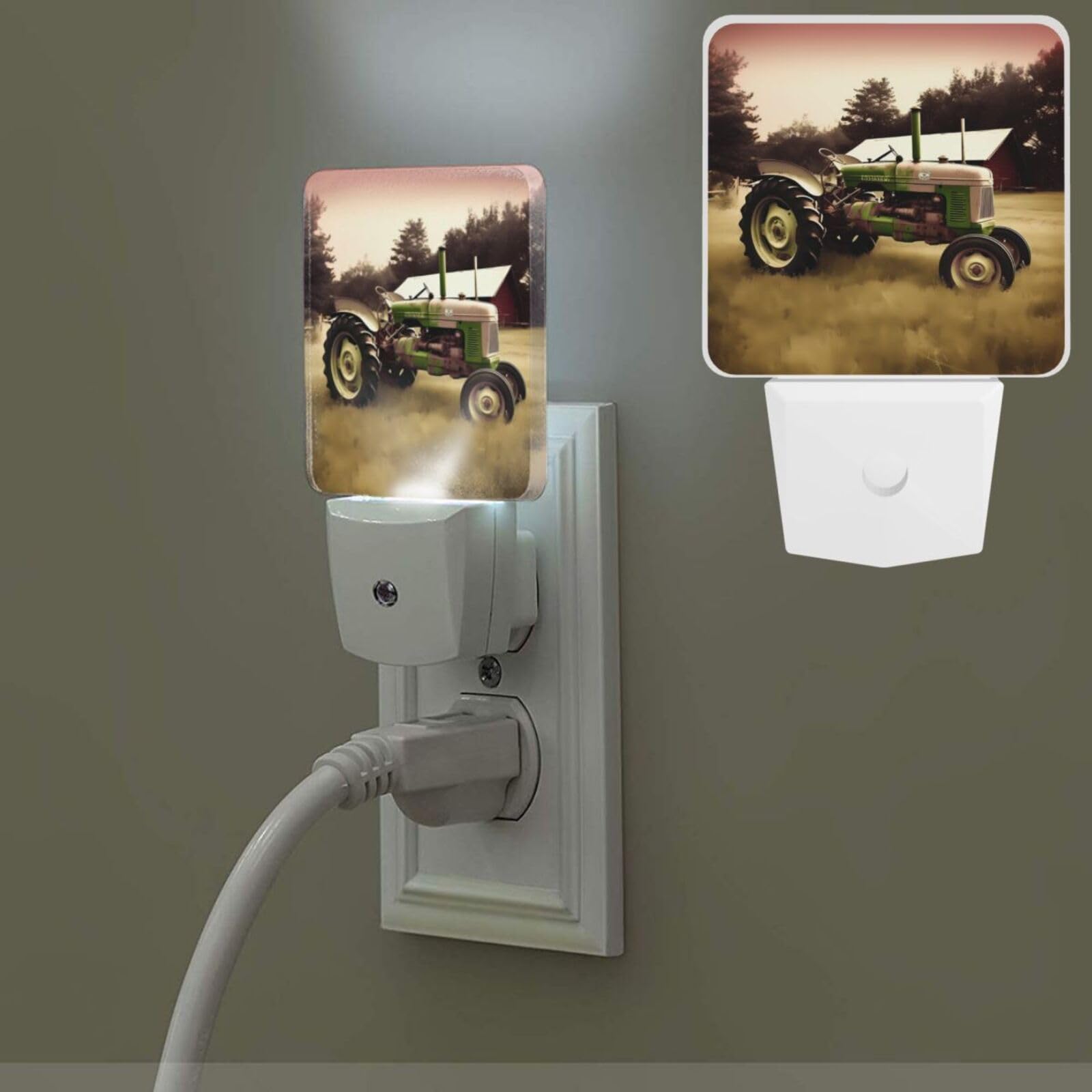 Old Tractor Photo Farm Night Light Plug into Wall LED Nightlight with Dusk to Dawn Sensor Plug in Night Light Auto-On/Off Night Lamp for Bedroom Bathroom Hallway Home Decor