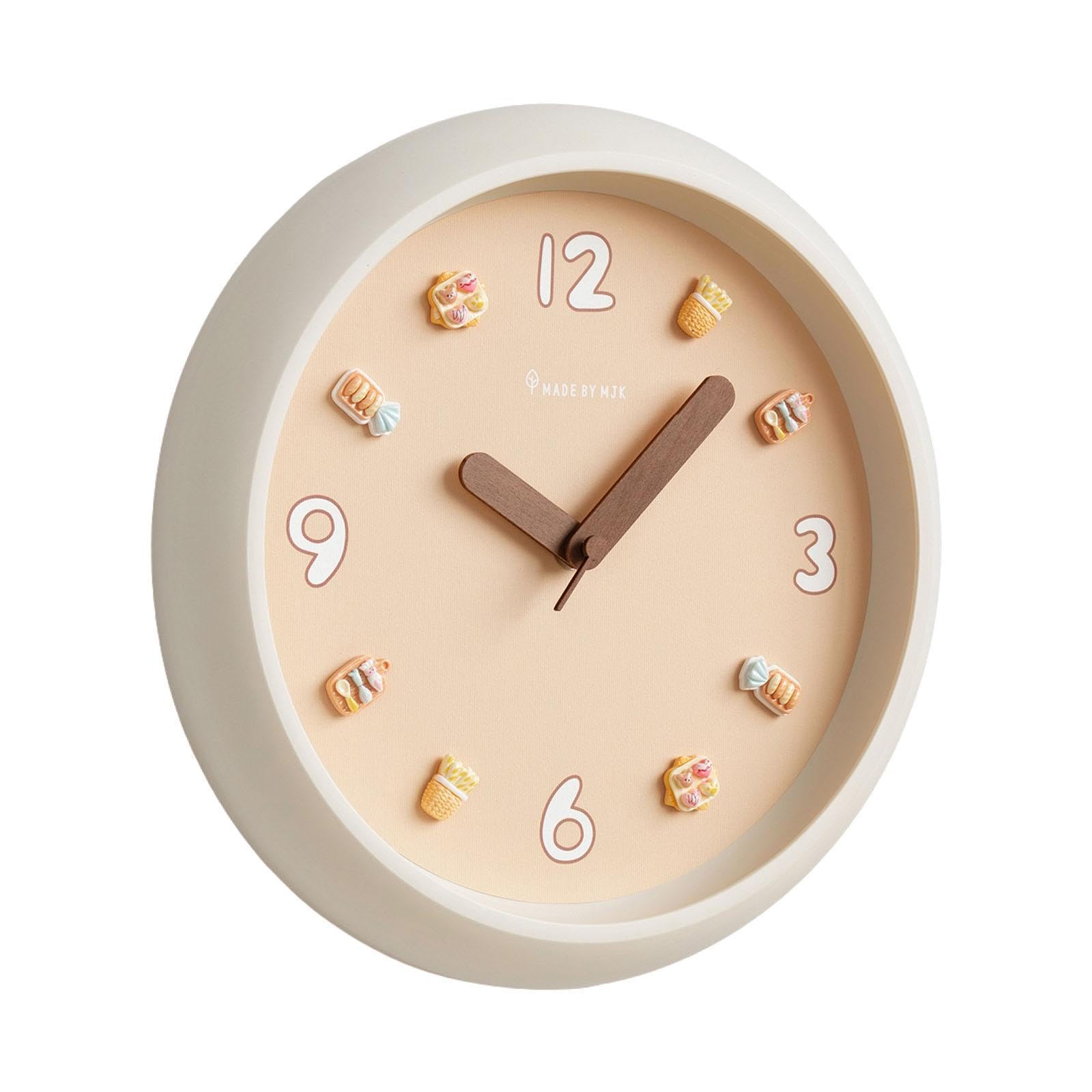 Horloge murale silencieuse abricot au design de dessin animé coréen avec fixation