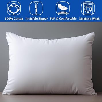 Pillow Protectors with Zipper Standard Size-100% Cotton Pillowcases for Hair and Skin, Comfort Soft Pillow Case Protector for Easy Care, White Pillow Cases Covers with Hidden Zipper, 1 Pack/20X26