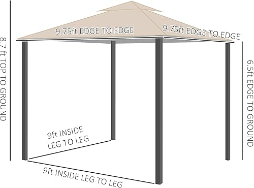 Miniatura 7 de Outsunny Cenador de patio de 10 x 10 pies, marco de aluminio, doble techo, refugio para exteriores con malla y cortinas, para jardín, césped, patio