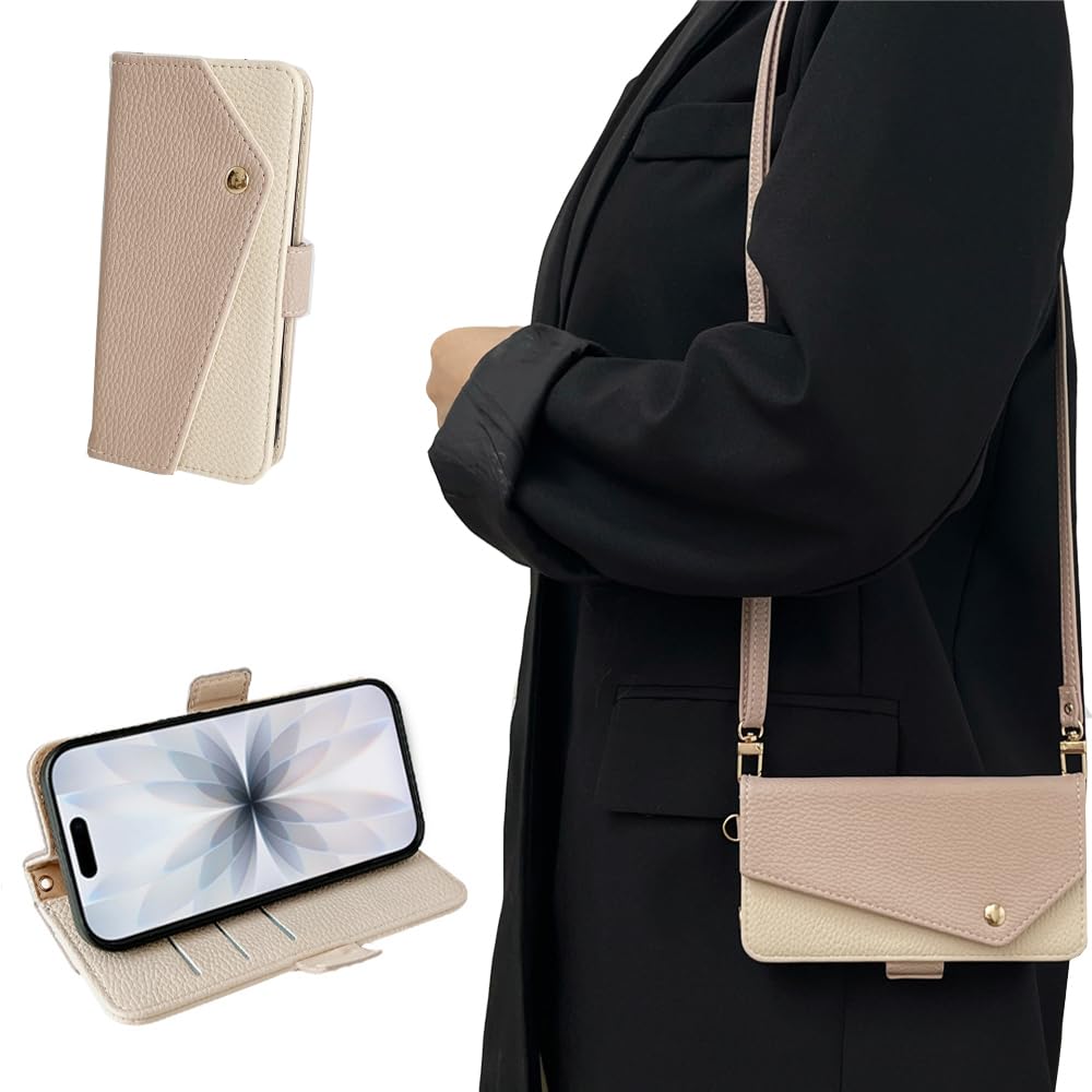 Kahper for iPhone 17 ケース 手帳型 ショルダー いphone17 ケース 手帳型 おしゃれ スマホケース iphone 17 軽量 衝撃吸収 あいふおん17 手帳ケース PUレザー 全面保護 擦り傷防止 防塵 落下防止 携帯カバー iphone17 マグネット式 スタンド機能 アイフォン17 テチョウガタ カード収納 大人 女性上品 人気 6.3インチ(アプリコット)