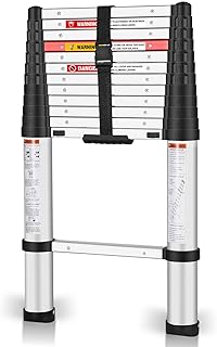 Telescoping Ladder,12.5 FT One Button Retraction Aluminum Telescopic Extension Extendable Ladder,Slow Down Design Multi-Purpose Ladder for Household Daily or Hobbies,250 Lb Capacity