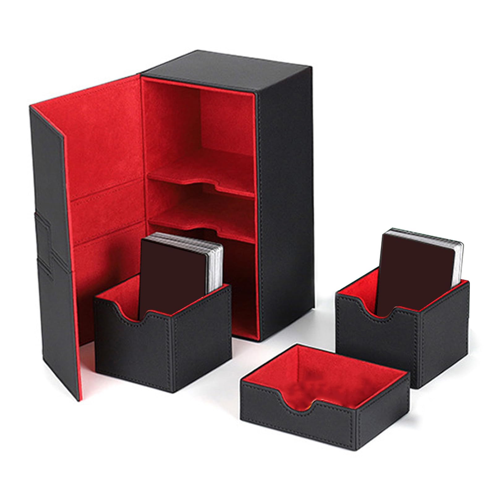 Luocute Scatola Porta Carte, Contenitore per Mazzi con 3 Cassetti, per | Contiene Oltre 200 Carte Standard, 205×115×90 Mm, Chiusura Magnetica in PU