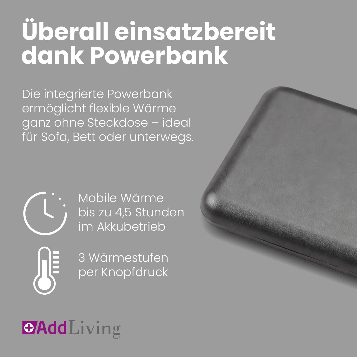 Kabelloser Schulter und Nackenwärmer elektrisch | Heizkissen Nacken & Schulter | Infrarot-Wärmekissen mit Akku & 5000 mAh Powerbank | Aufladbar mit USB-C | 3 Temperaturstufen | 59 x 48 cm