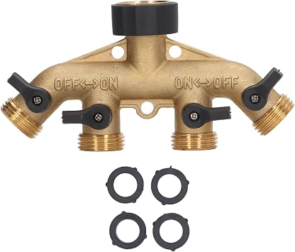 4 Way Water Splitter Ball Valve, Garden Hose Splitter, Brass Water Distributor for Garden Watering