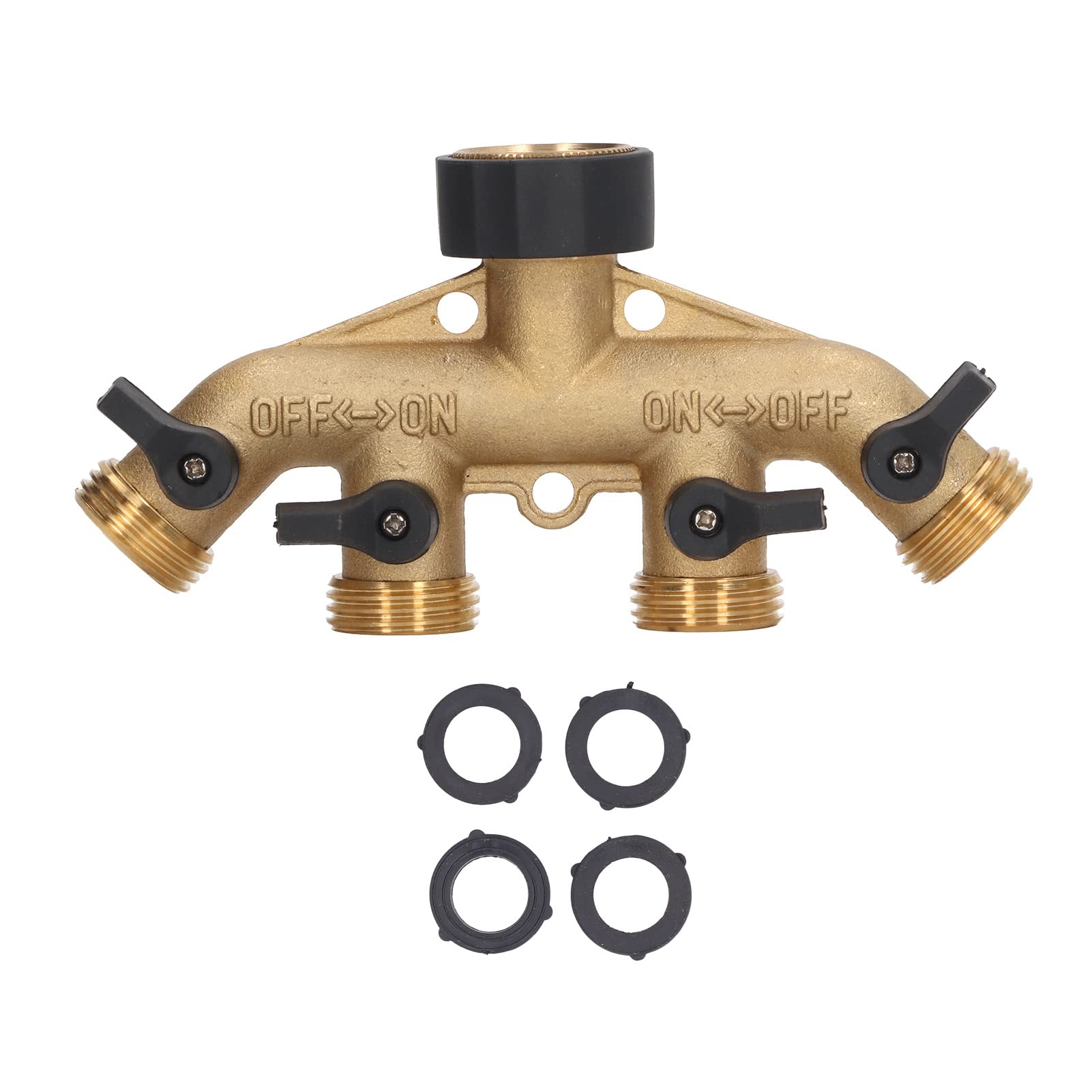 Divisor de agua de 4 vías, divisor de manguera de jardín de metal de 4 vías, conector de manguera de agua resistente para riego de jardín