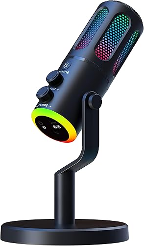 Micrófono de condensador USB para juegos para PC, micrófono de transmisión de computadora para podcast de escritorio, efecto de reverberación y